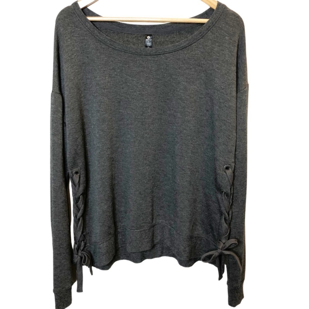 NWT 90 Degree Womens Dark Gray Lace Up Side Crew Neck Long Sleeve Sweatshirt Top